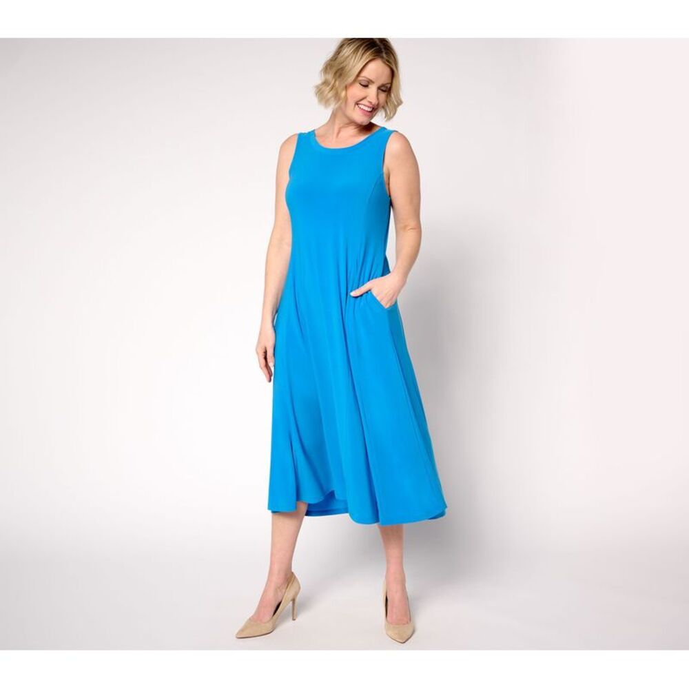 Women Control Women's Dress Sz S Como Jersey Godet Midi Blue
